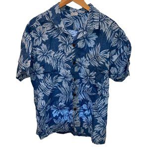 Island Wear Hawaiian Shirt Mens L Cotton Camp Short Sleeve Blue‎ Made in USA